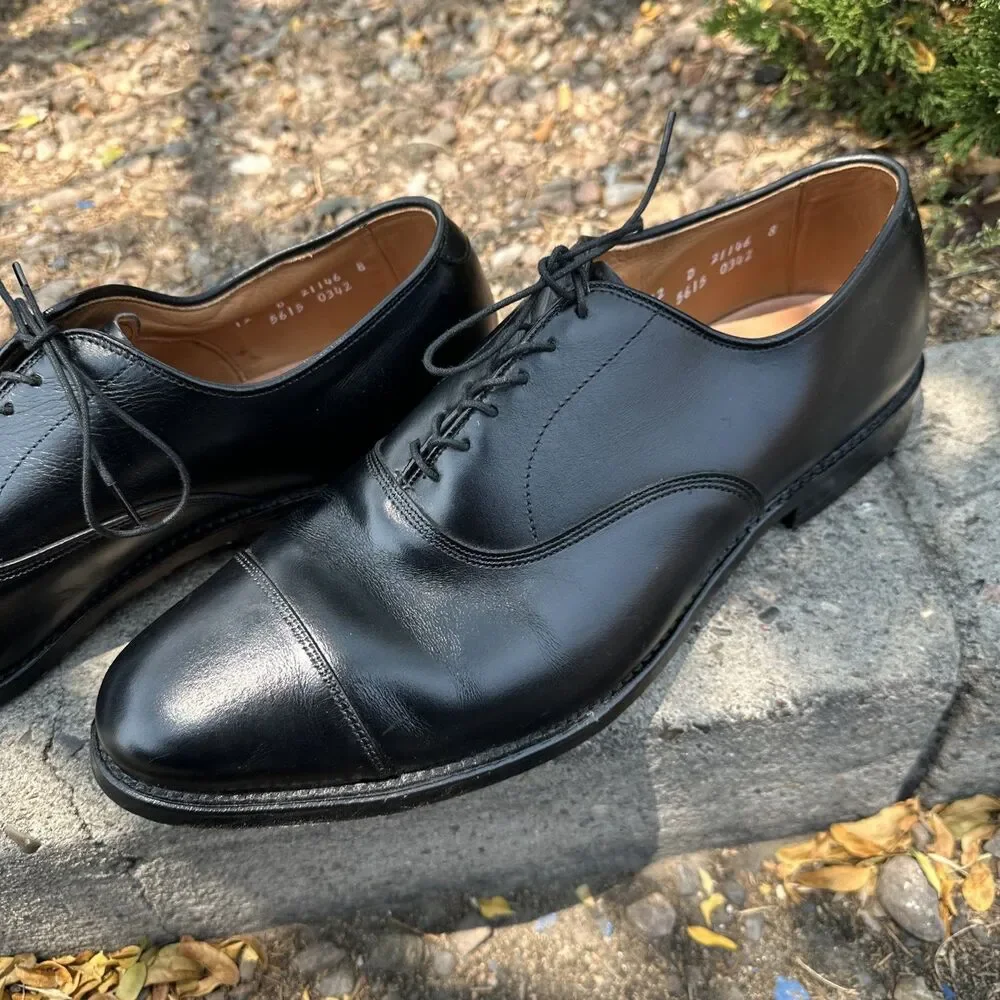 12 D Allen Edmonds Park Avenue Black Cap Toe Dress Shoes